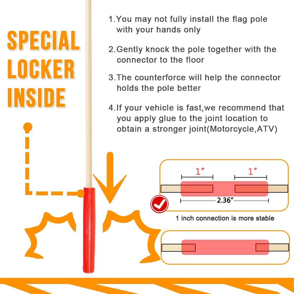 Wheelchairs Safety Flag with Polyester Full Color Tear-Resistant Waterproof Orange Flag, 6-Feet Height Adjustable Heavy Duty Fiberglass Pole - Image 3