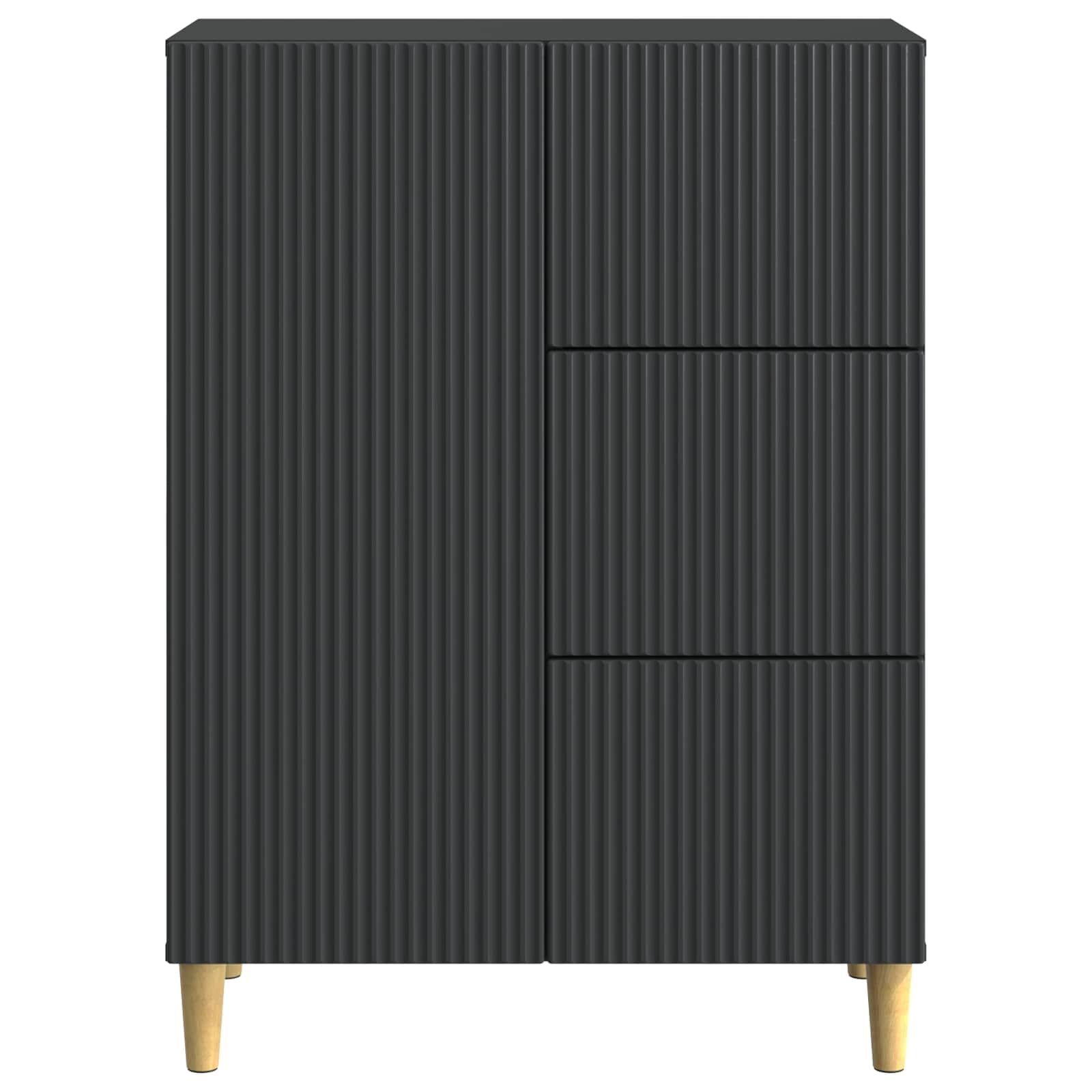 Credenza nera, 66 x 34,5 x 90 cm, in legno, con 3 cassetti e porta basculante a 90°, per soggiorno, sala da pranzo, corridoio, ufficio
