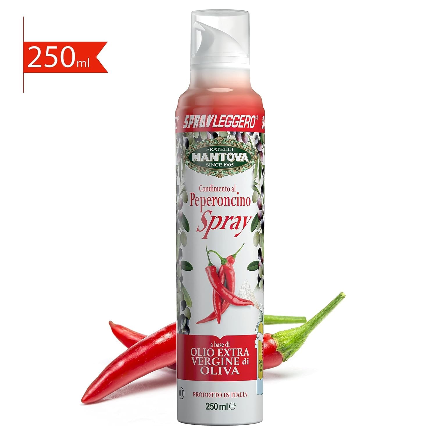 SPRAYLEGGERO SET (5x250 ml): Natives Olivenöl Extra mit Knoblauch, Zitrone, Chili, Schwarzem Trüffel + Italian Gourmet polpa 400g