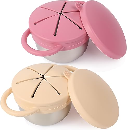 Vaso de acero inoxidable a prueba de derrames para bebés y niños pequeños, con recogedor de alimentos de silicona, tapa de viaje, recipientes a