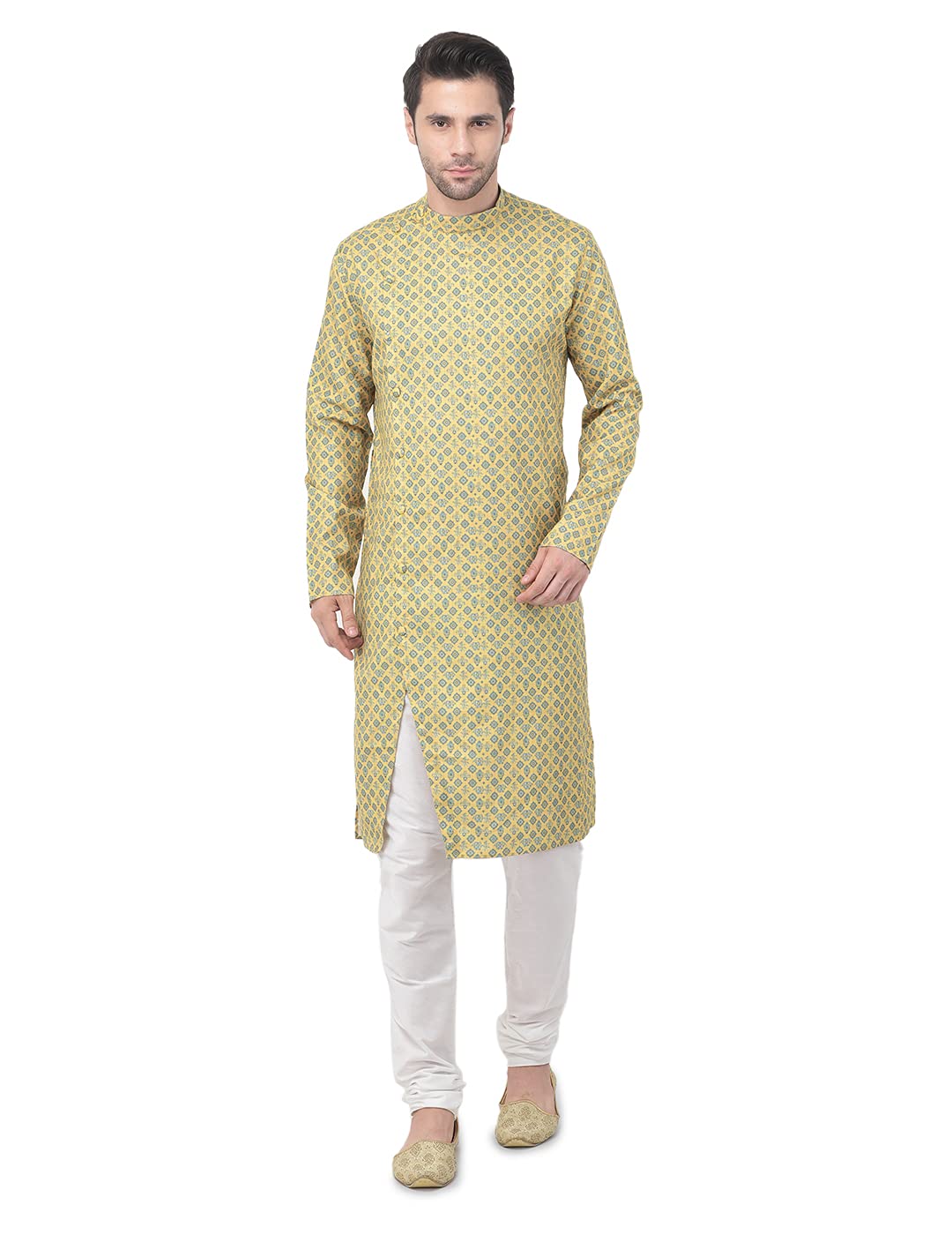 TABARD Cotton Yellow Full Sleeve Regular Jaquard Kurta for Men