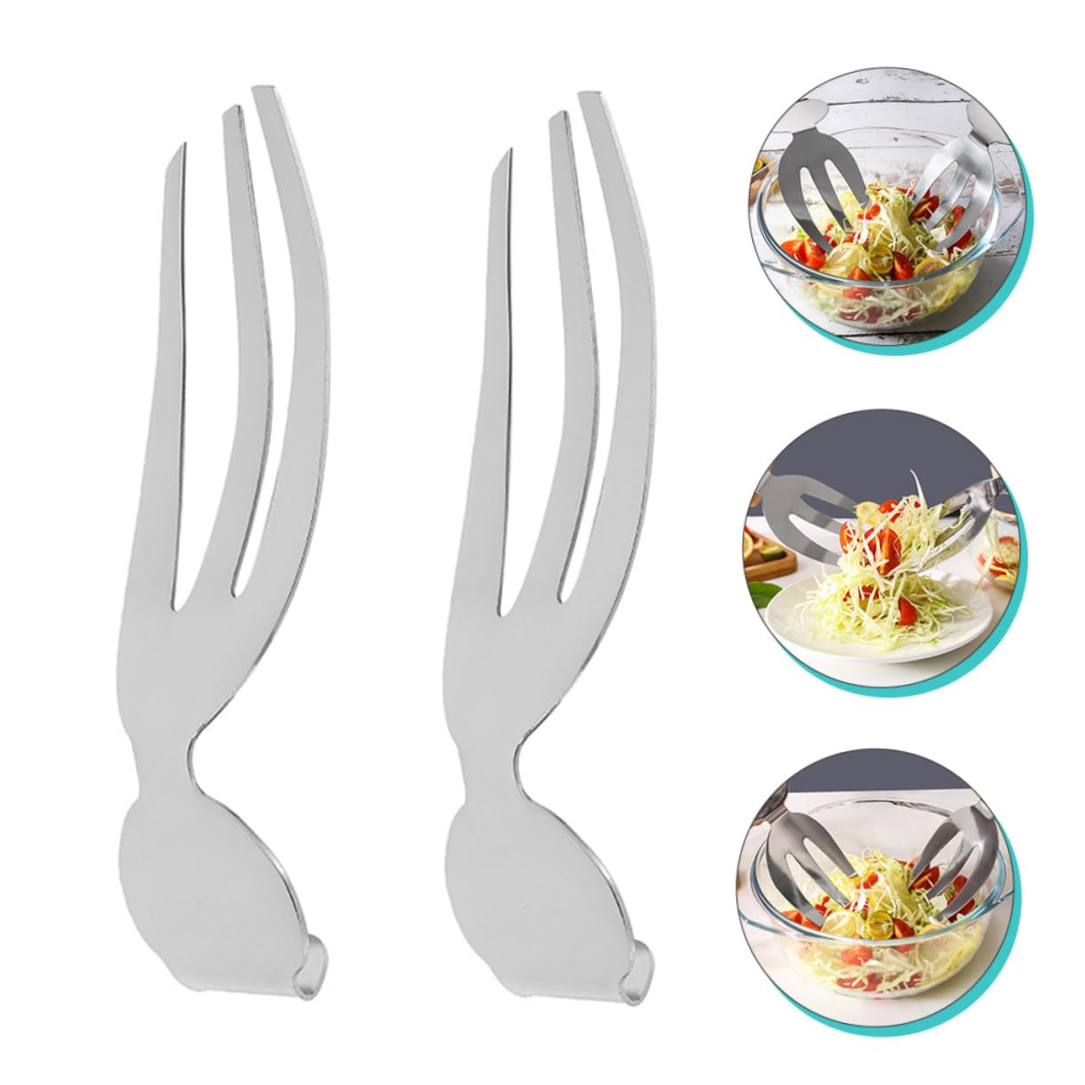 COLLBATH 2pcs Salad Fork Mixed Salad Creative Salad Hands Handled Salad Hands Convenient Salad Hands Salad Servers Fork Buffet Server Sandwich Tongs Salad Silver Stainless Steel