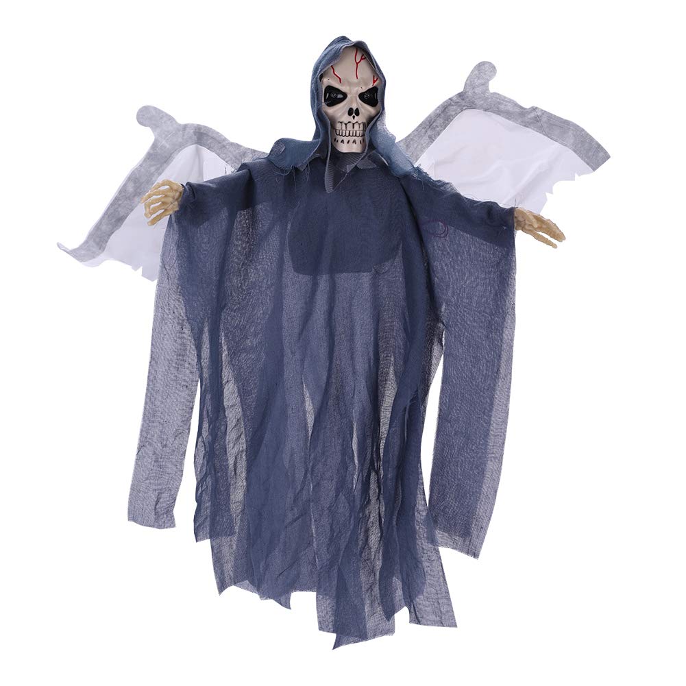 Lightening Eyes Hanging Ghost Bat Skull Skeleton with Wings Halloween Ghost Voice Control Screaming Moving Wings Trick or Treat Party Hanging Decoration Animated Skull Best Halloween Decoration Prop