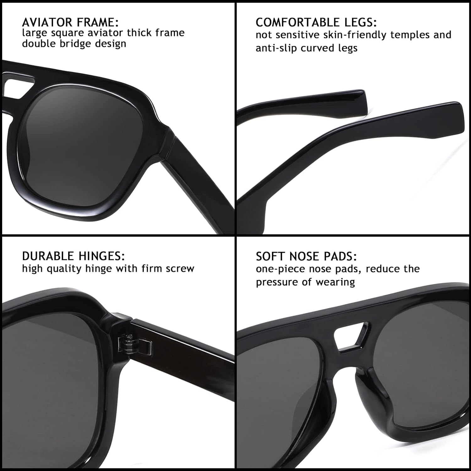 FEISEDY Vintage Aviator Sunglasses Double Bridge Women Men Large Square Thick Frame Trendy Eyewear UV400 B2846 - Image 5