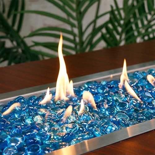 Grisun 10 Pound Caribbean Blue Fire Glass Beads For Fire Pit - 1/2 Inch Reflective Round Glass, Decorative For Natural Or Propane Fireplace, Fire Table, Fish Tank, Vase Fillers And Landscaping #TOP1