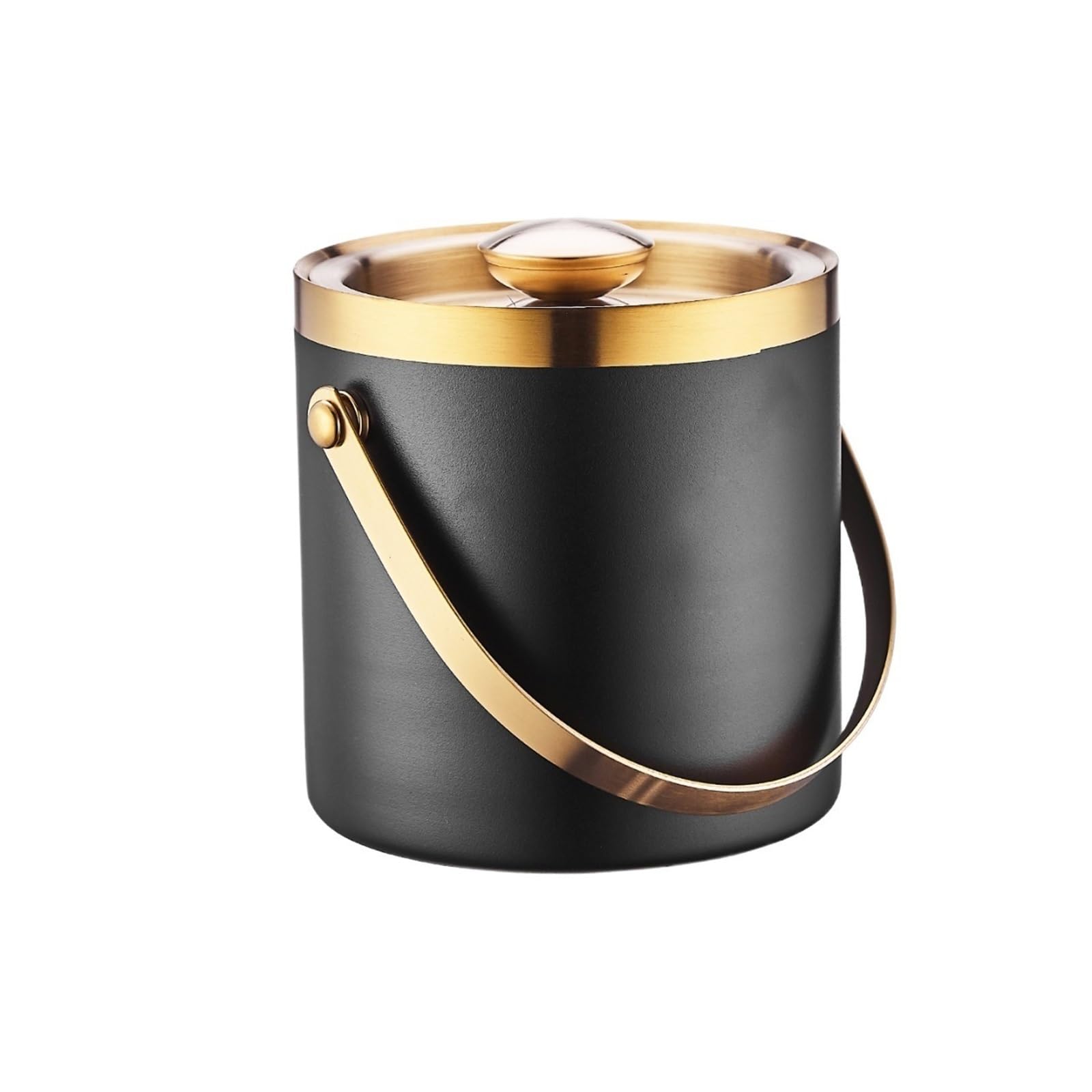 drinks bucket Thickened Double-layer Stainless Steel Ice Bucket With Lid Multi-purpose Bar Party Champagne(Black)
