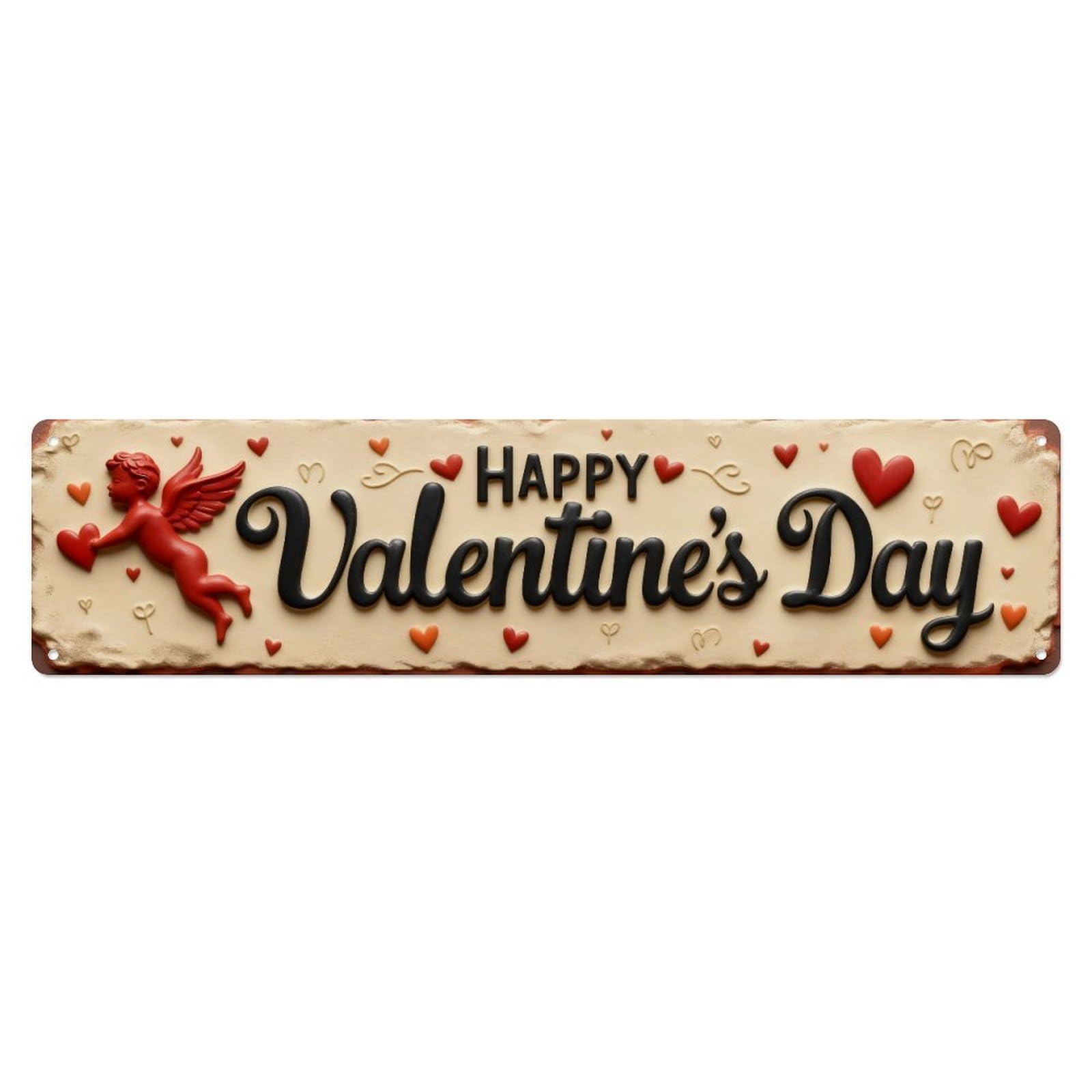Happy Valentine's Day Hearts Cupid Metal Tin Sign Plaque