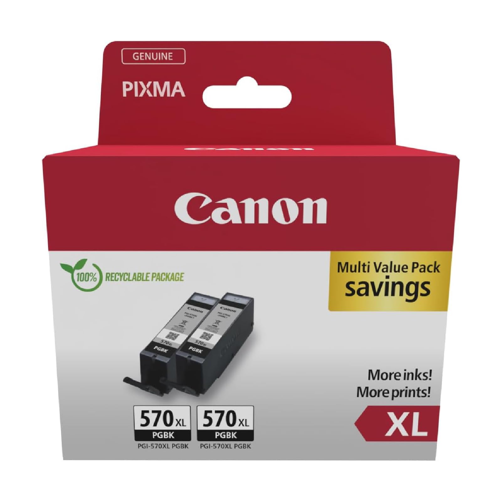 Canon PGI-570 XL Twin Vorteilspack 2 Tintenpatronen größere Reichweite XL (2X Schwarz) Original [Umweltfreundliche Recycle-Kartonverpackung 2024 mit Diebstahl Sicherungsetikett]