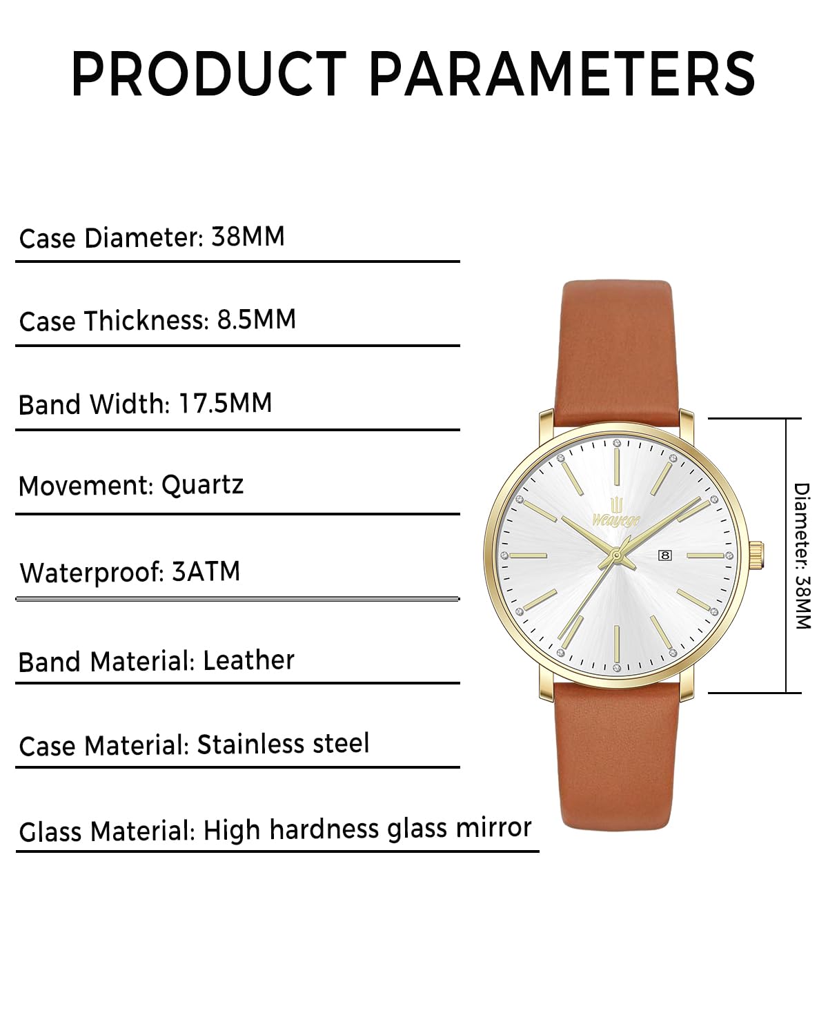 Reloj de cuarzo japonés resistente al agua para mujer
