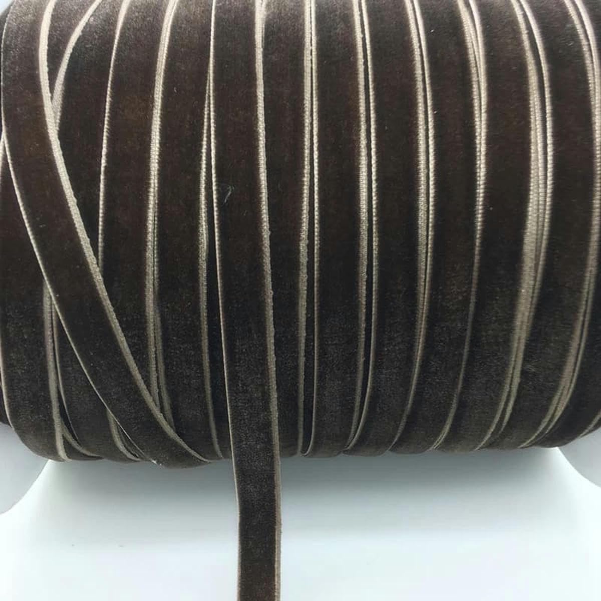 Juego de cintas de terciopelo, 5 yardas, 10 mm, for diademas, lazos, decoración de bodas, adornos navideños, cinta de costura (rosa)(Deep Brown)