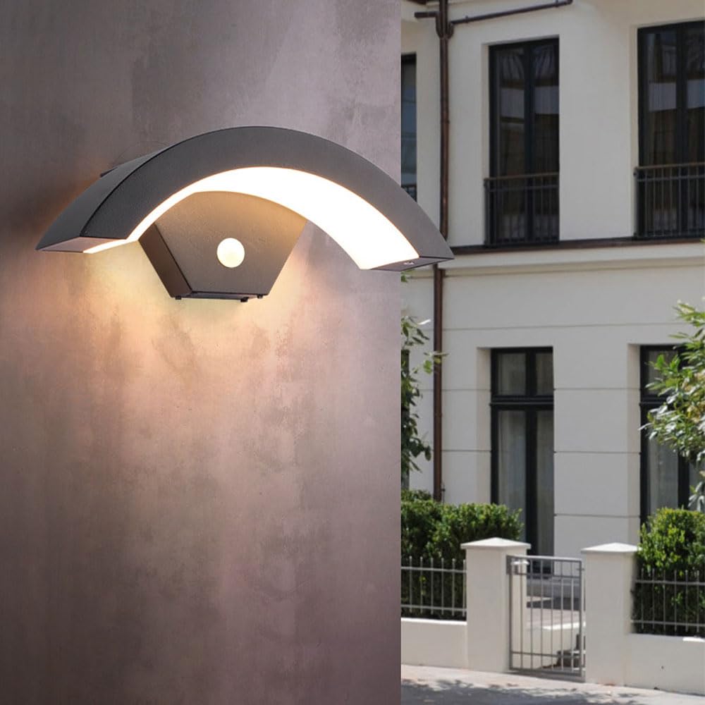 Lampa ścienna do sypialni, 29 cm, czujnik ruchu, oświetlenie zewnętrzne LED 18 W, wodoszczelność IP65, lampa aluminiowa, ciepła biel 3000 K, lampka nocna z czujnikiem
