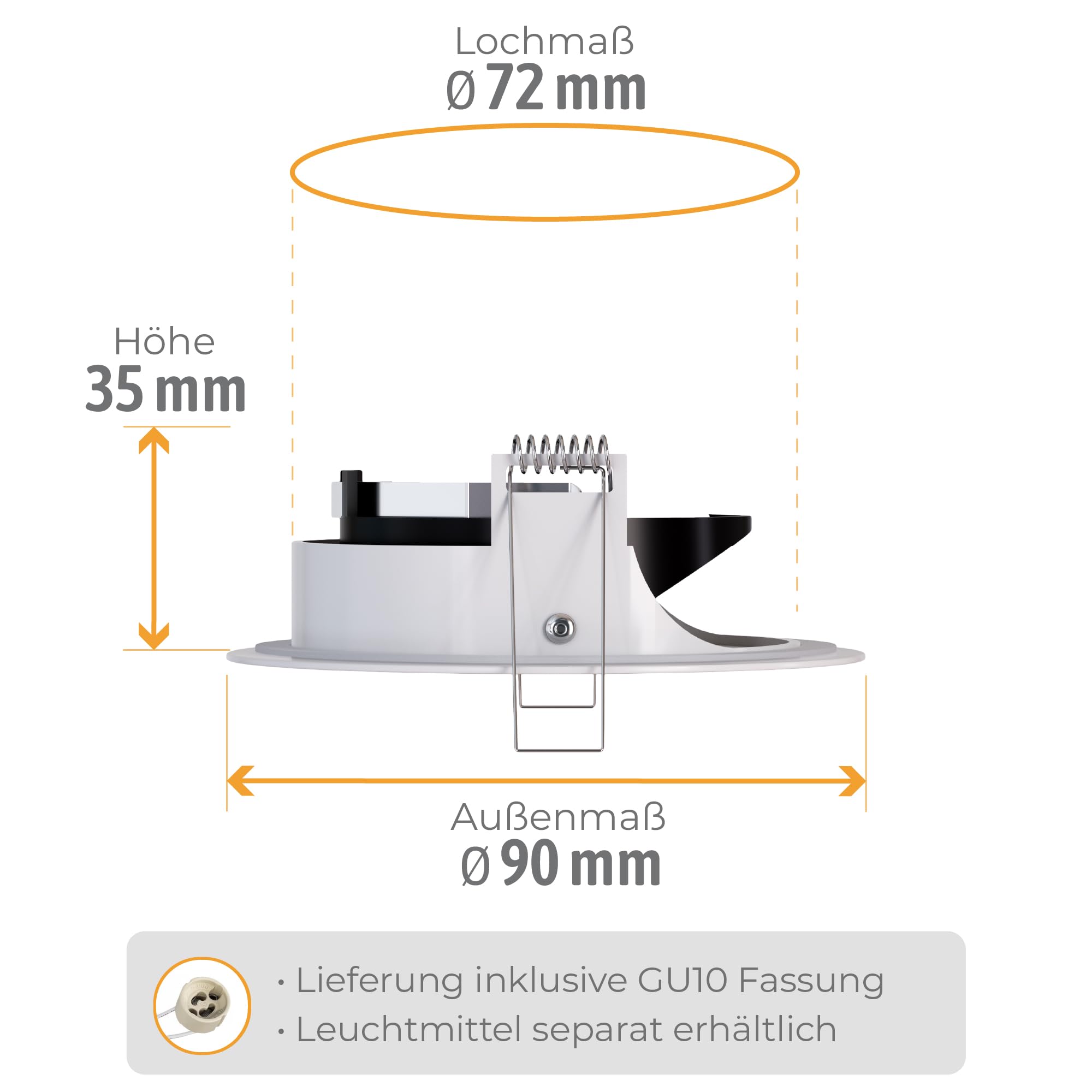 SSC-LUXon 10x YOKU Bad IP65 Einbaurahmen schwenkbar für GU10 & LED Modul – Deckenstrahler Einbauspot weiß rund 230V (ohne Leuchtmittel)