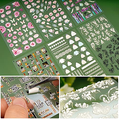 FLOFIA 6 Blatt Nagelsticker Selbstklebend 5D Nagelaufkleber Blumen Nagelfolie Nail Art Tattoo Stickers DIY Nagel… – Bild 3