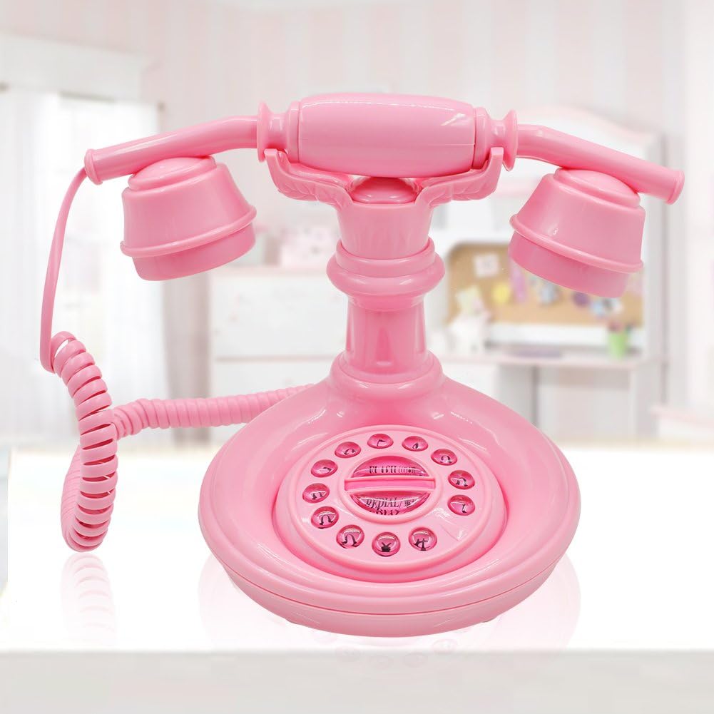 IRISVO Pink Push Button Telephone Kids Functional Corded Telephone Child Bedroom Desk Landline Phones for Home&Girls Birthday Gift (Flamingo Pink)