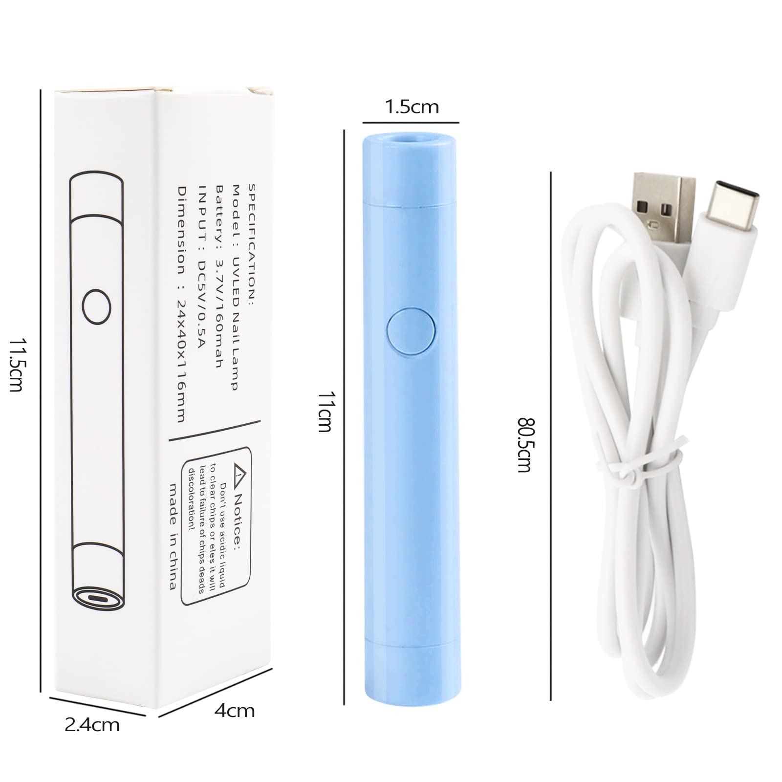 ANGNYA Portable Mini UV LED Lamp Pen Shape Dryer for Gel Nails - 6W Curing Light for Quick Drying - Professional LED Light for DIY at Home Salon (Blue) 1