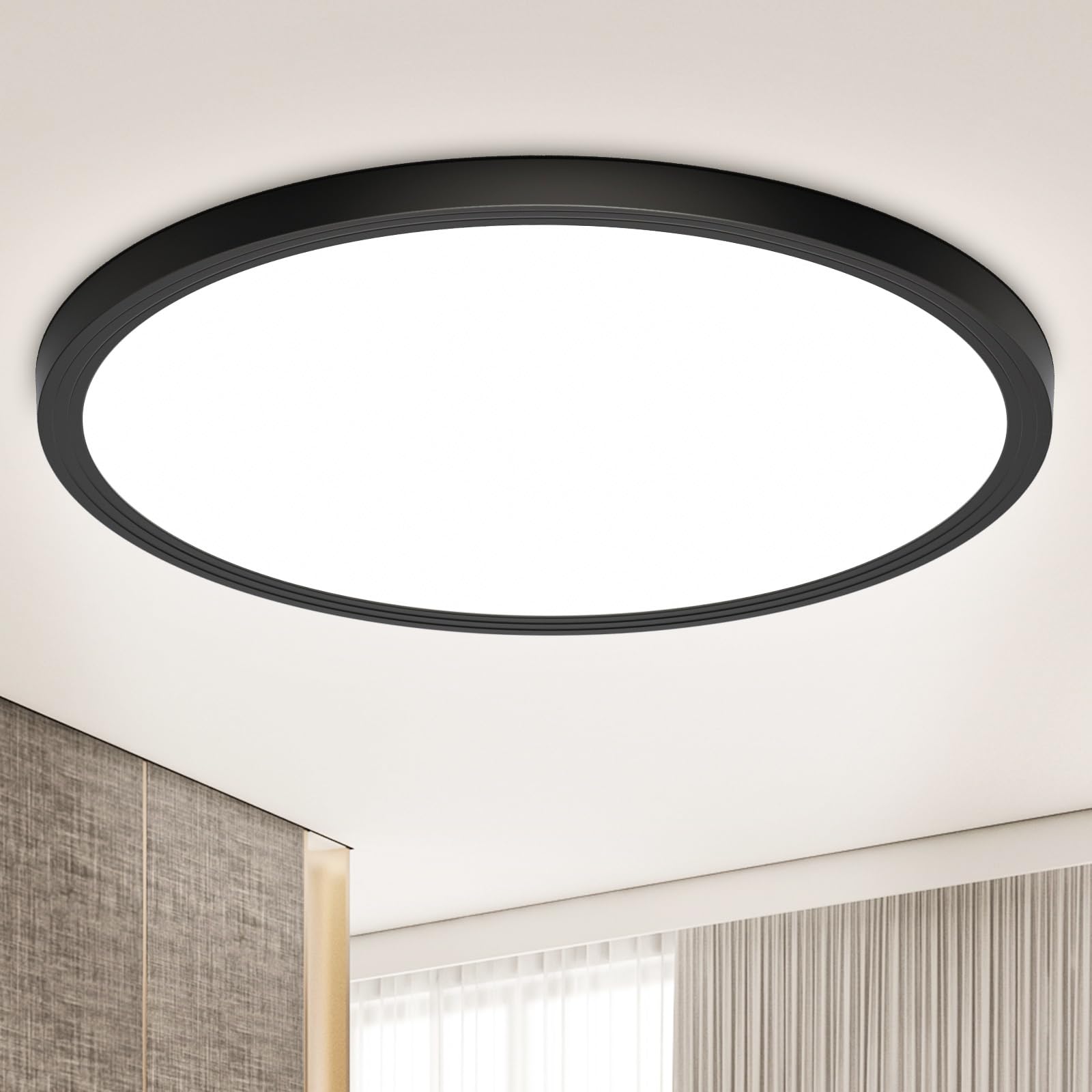 Deckenlampe Schwarz LED Deckenleuchte Flach, Ø30CM 24W 2400LM Lampe Decke Wohnzimmerlampe IP44 Neutralweiß 4000K Modern Küchenlampe für Wohnzimmer Schlafzimmer Badezimmer Balkon Bad Flur Keller Küche