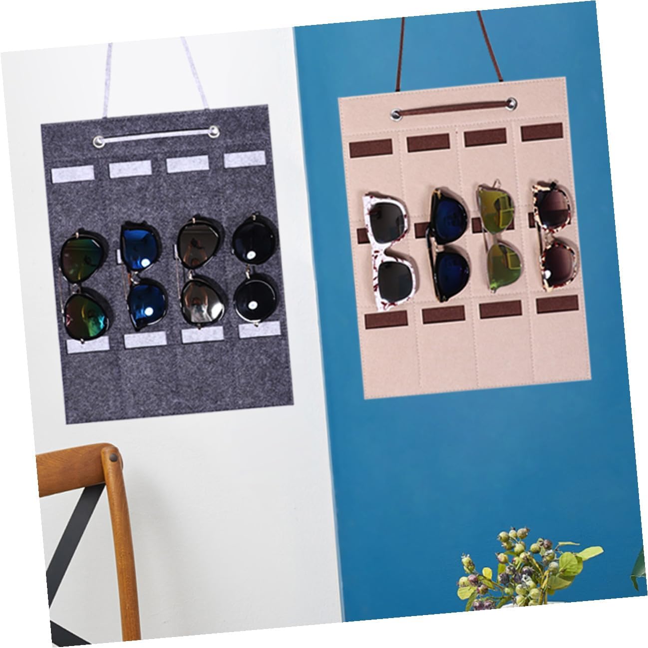 Alipis Xmas Felt Sunglasses Pouch Wall Mounted Multi Pocket Organizer
