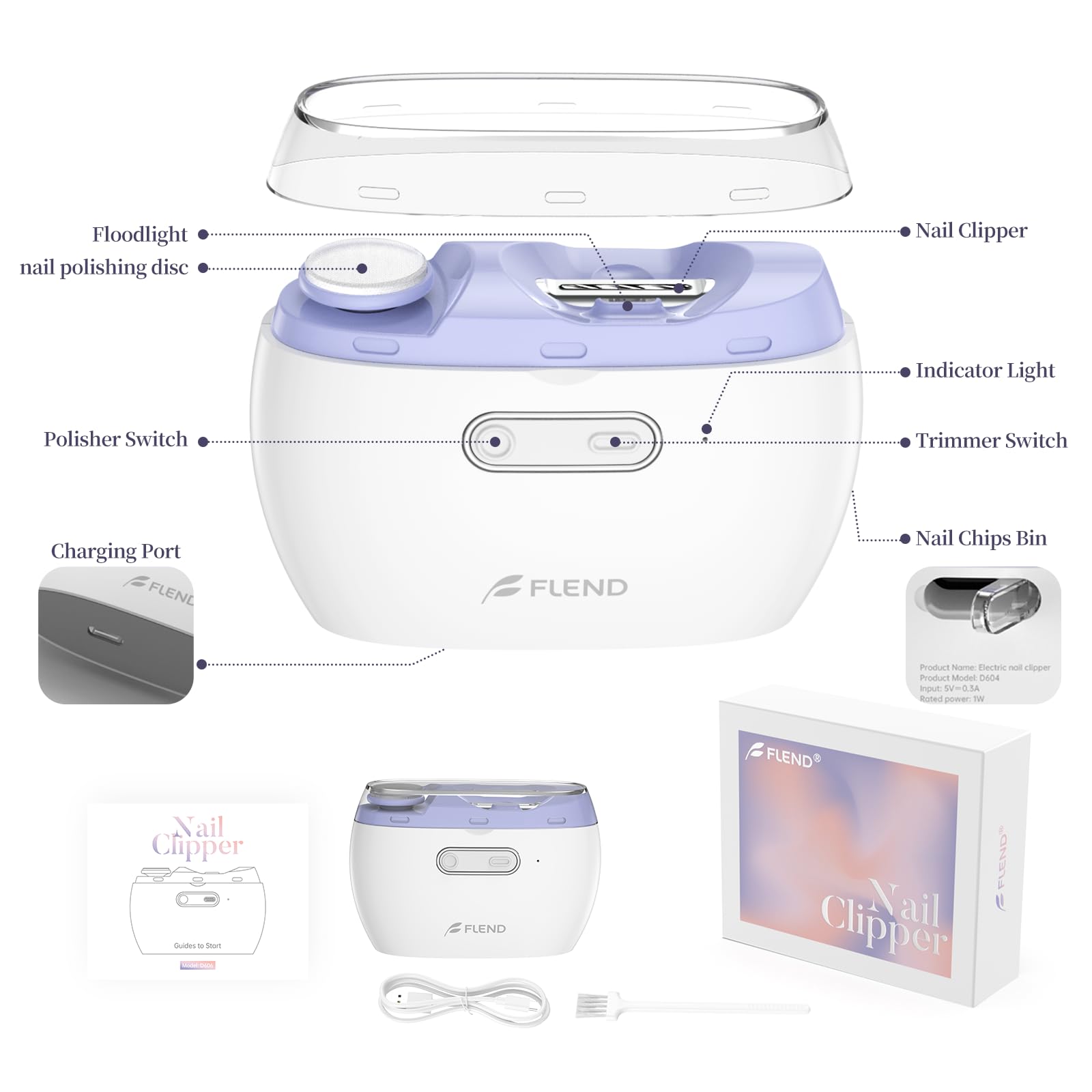 Elektrischer Nagelknipser, Nageltrimmer Nagelpolierer 2 in 1, Automatischer Elektrische Nagelknipserr 2 Geschwindigkeiten, Fingernagelknipser, Nagelfeile mit Licht, ManiküreSet Nagelknipser für Babys