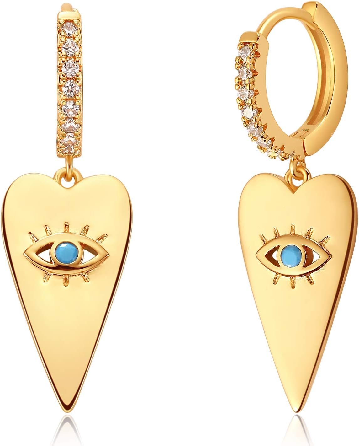 GUEMER Dainty Huggie Hoop Earrings for Women 14k Gold Plated Spike Hoops Beaded Tiny Star Lock Lightning Dangle Evil Eye Earring Silver Tone