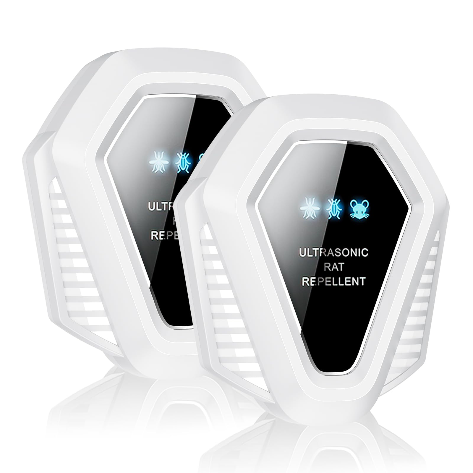 VOVAQI 超音波ネズミ駆除器【2025アップグレード版】害虫駆除器 超音波虫よけ器 370㎡有効範囲 コンセント式 省エネ 3種類の超音波で強力対策 ネズミ/ゴキブリ/蚊/虫/アリ/ハエ/ノミ/クモ/ハチ/コウモリなどに対策 日本語取説書付き(2個セット、ホワイト)