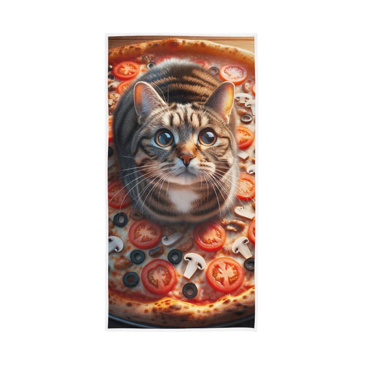 LSRCPD Cat Sit on a Pizza Hand Towel, 15 x 30 Inches, Soft Highly Absorbent Towels for Bathroom Gym Hotel