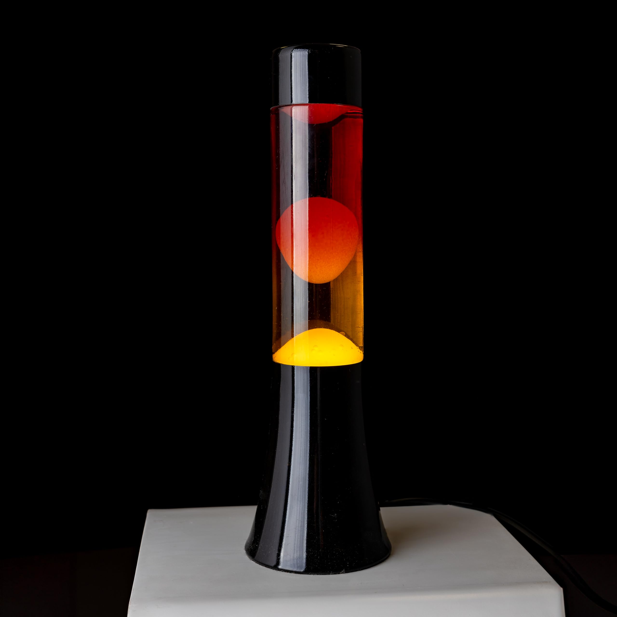 Fisura - Lampada di lava multicolore sfumata. Lampada di lava di 30 cm con base nera e vetro con effetto sfumato tramonto. Effetto rilassante. 9x9x30 cm