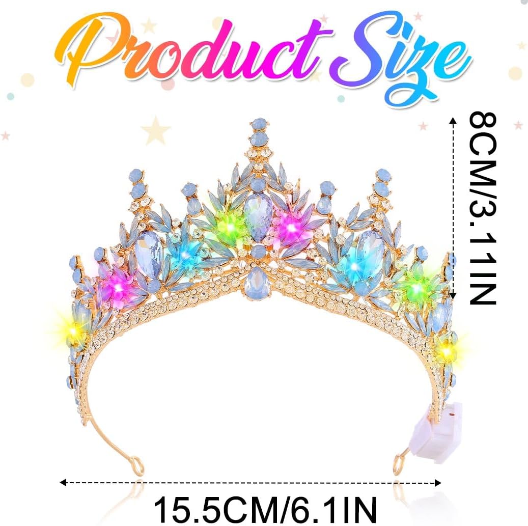 Brishow Light Up Fantasy Rhinestone Gold Crowns,Bridal Wedding Tiaras,Queen Headpiece Jewelry for Women - Image 5