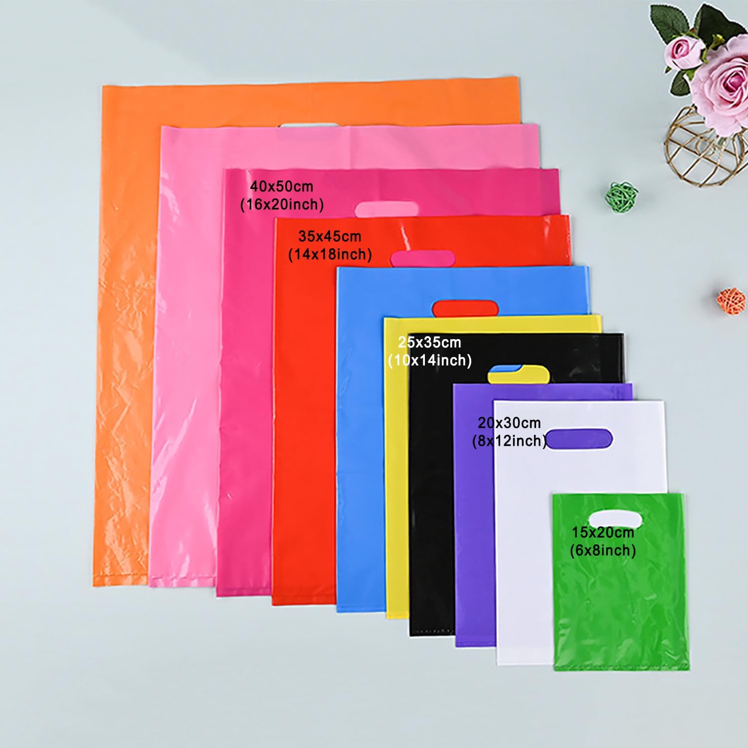 Custom Printed Plastic Shopping Bags, Personalized Plastic Bags with Full Color Logo, Black Merchandise Bag with Handle for Boutique, Business, Clothing, Gift (100) - Image 3