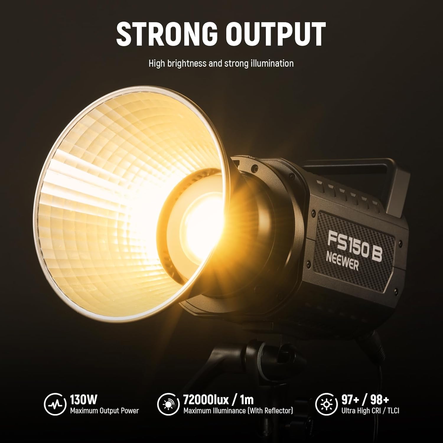 NEEWER FS150B LED lampa wideo ze sterowaniem 2,4 G/aplikacją, 130 W Bi Color COB, cicha praca, światło ciągłe COB Bi-Color Studio z 4 rodzajami precyzyjnego ściemniania, 72000 lux/1 m 2700K-6500K CRI