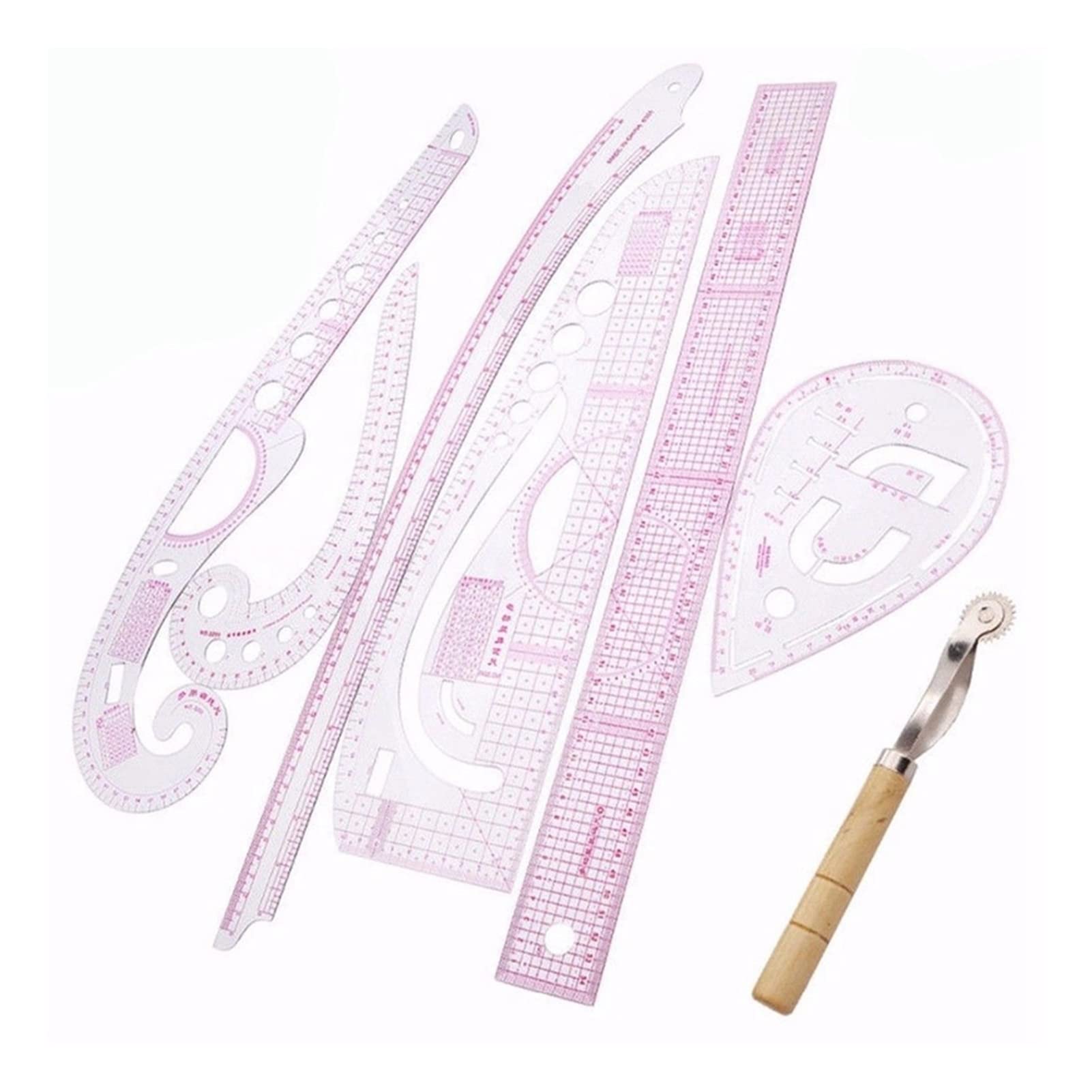 oiujhgCDS Rulers, 7Pcs/Set Ruler Tailor Measuring Kit Clear Sewing Yardstick Sleeve Arm French Curve Set Cutting Paddle Whee
