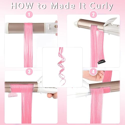 Miniatura 5 de 22 extensiones de cabello rosa con clip, extensiones sintéticas de neón de colores para fiestas, accesorios de cabello arcoíris para niñas, mujeres