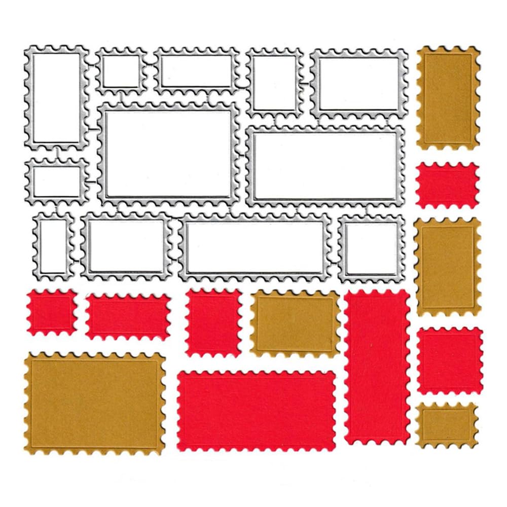 12pcs Postage Stamp Banner Label Cutting Dies, Photo Lace Frame Tag Die Cuts Metal Embossing Stencils Template Mould for Card Scrapbooking and DIY