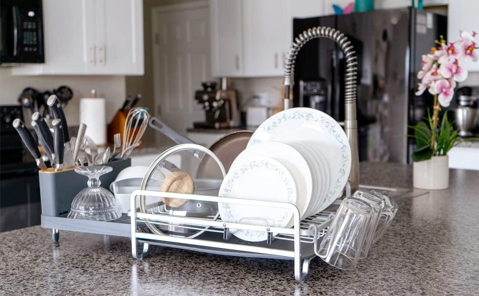 Kitsure Utensil Rack, Stainless Steel Dish Rack and Drainboard Set with Drainage