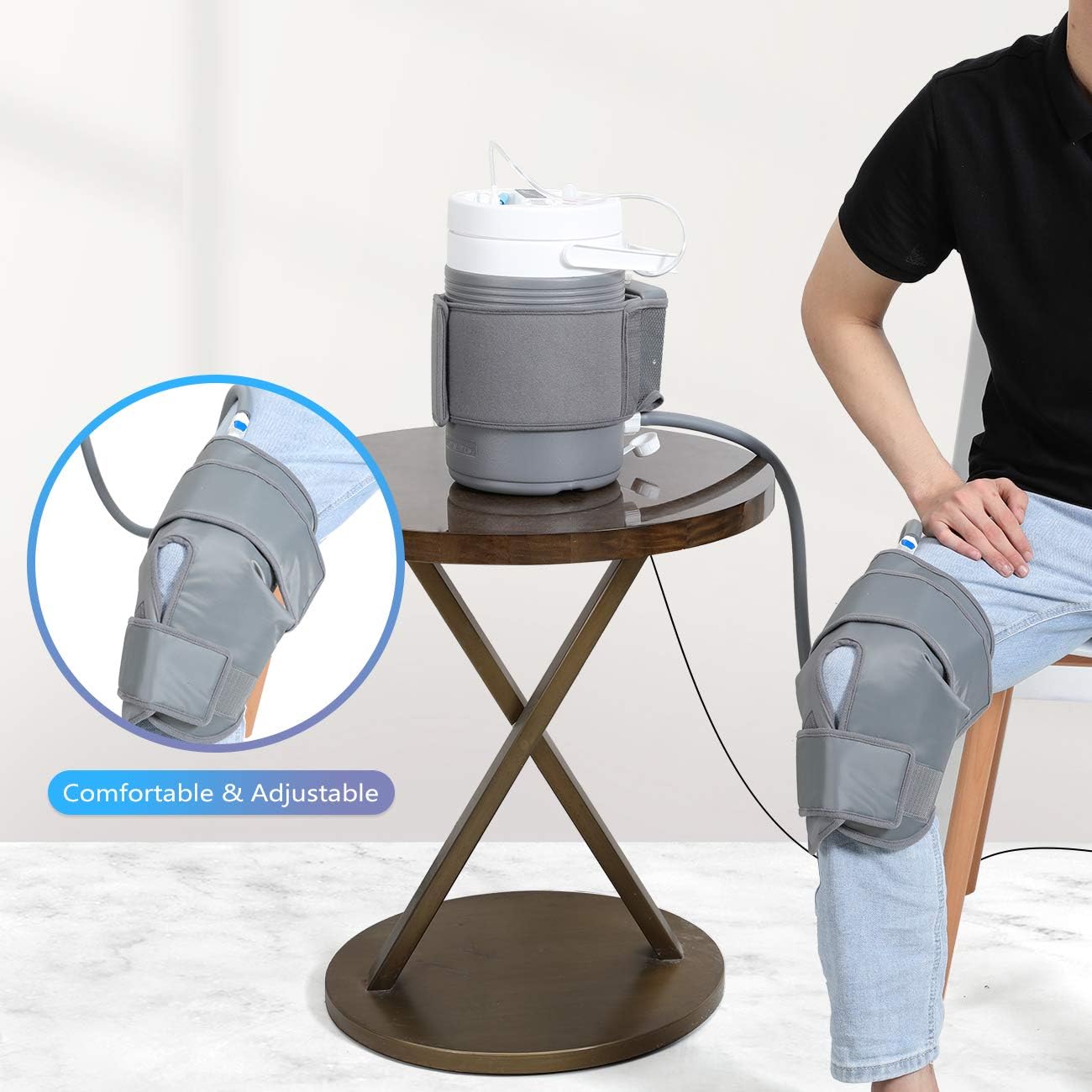 Cryo Cuff - Kit de máquina de terapia de frío de rodilla, portátil, máquina de compresión de frío de rodilla, sistema de congelación de crioterapia, paquete frío para recuperación postoperatoria y