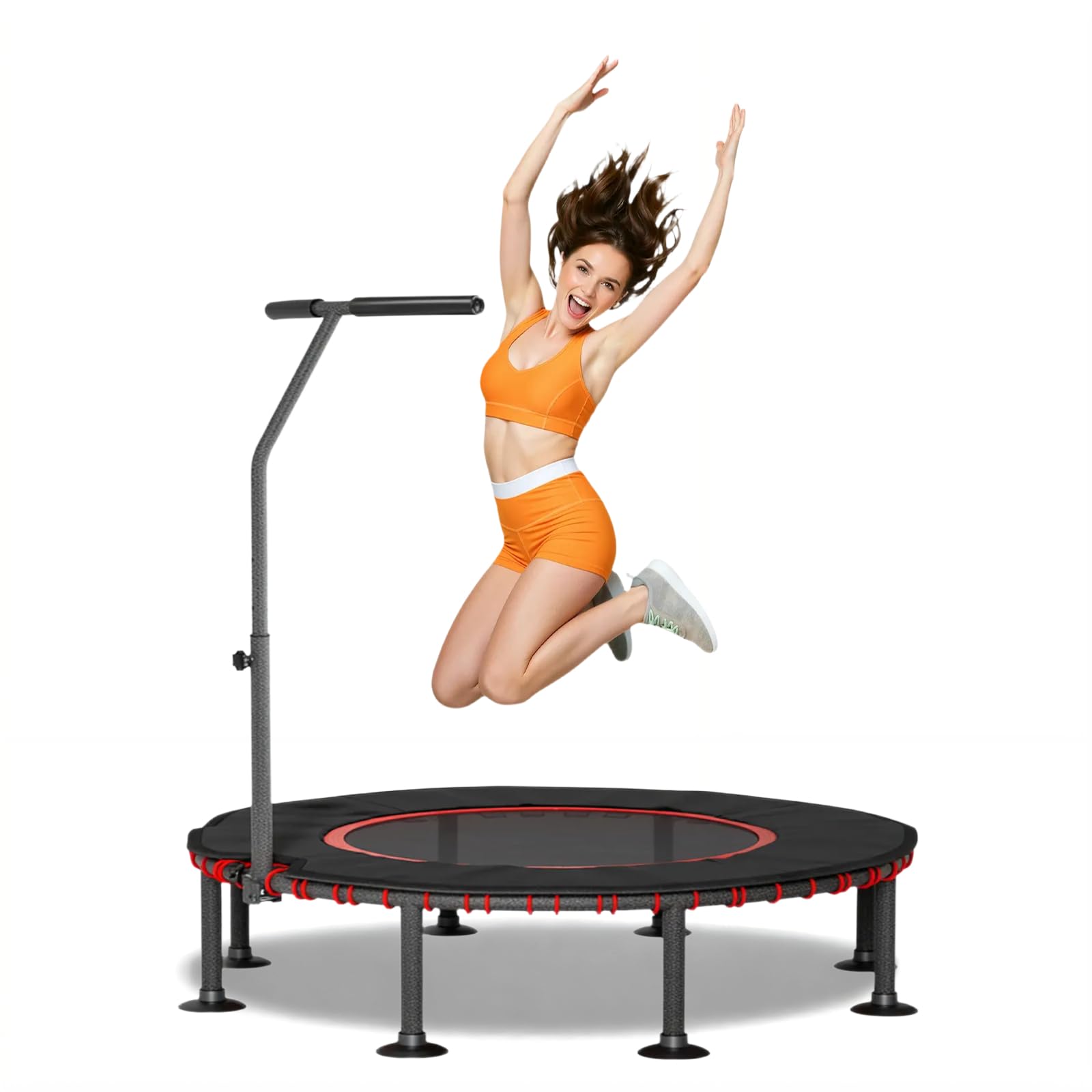 LIFERUN Fitness Trampolin Indoor | mit Randabdeckung | Bis 150kg Belastbar | 3 Verstellbare Haltegriff| Ohne Montage| 102/122cm | Erwachsene |Gummiseil Trampoline Drinnen | Zuhause Wohnungen