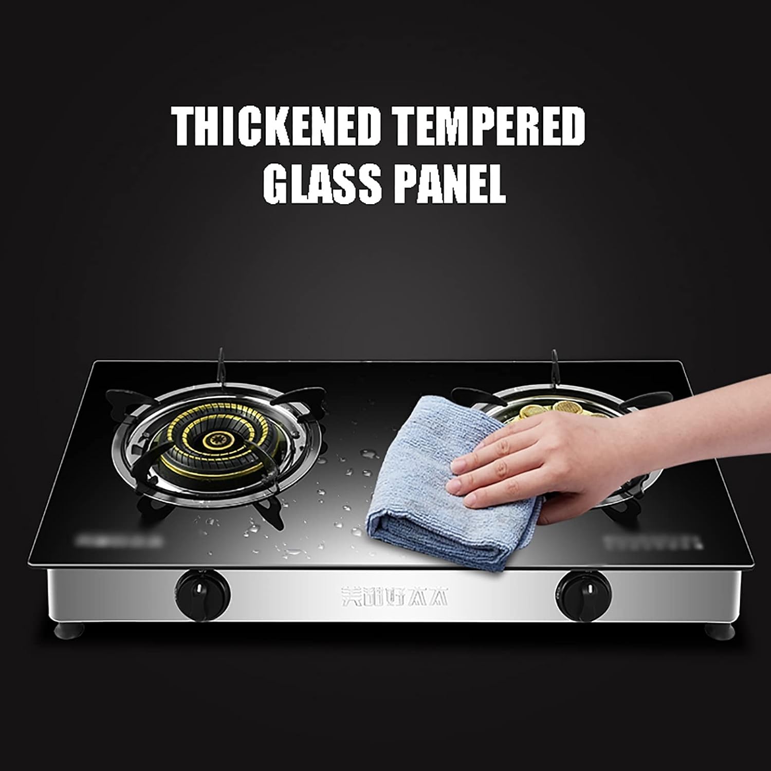 Burners Gas Hob gas hob 3.4KW Black Tempered Glass Table-Top Stove, Portable Lightweight 2 Burner Camping，For Warming, Cooking, Boiling, Frying, Simmering [Energy Class A]