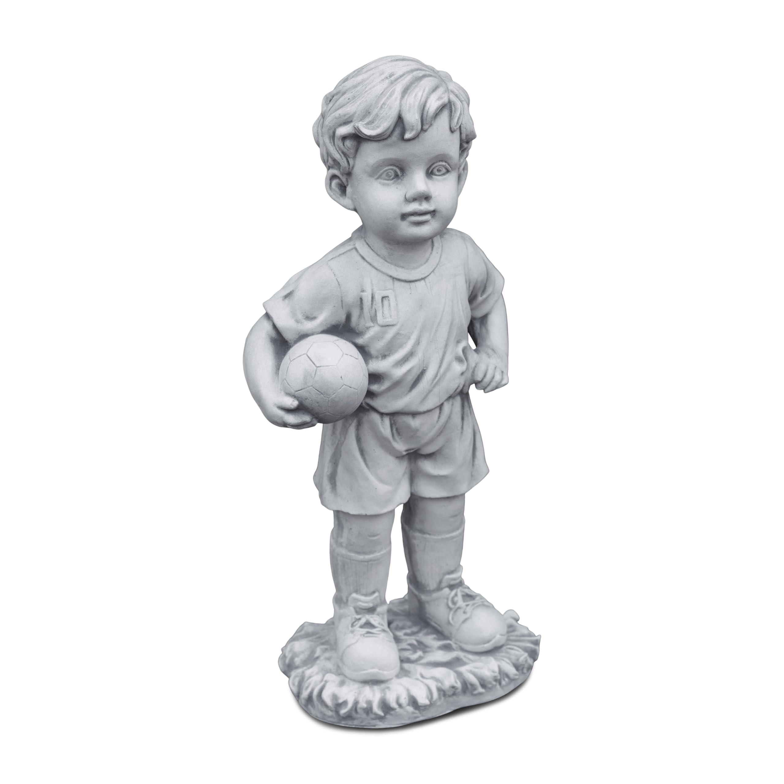 gartendekoparadies.de Figura in pietra per ragazzo con calcio, grigio, resistente al gelo, altezza 51 cm, decorazione da giardino resistente alle intemperie