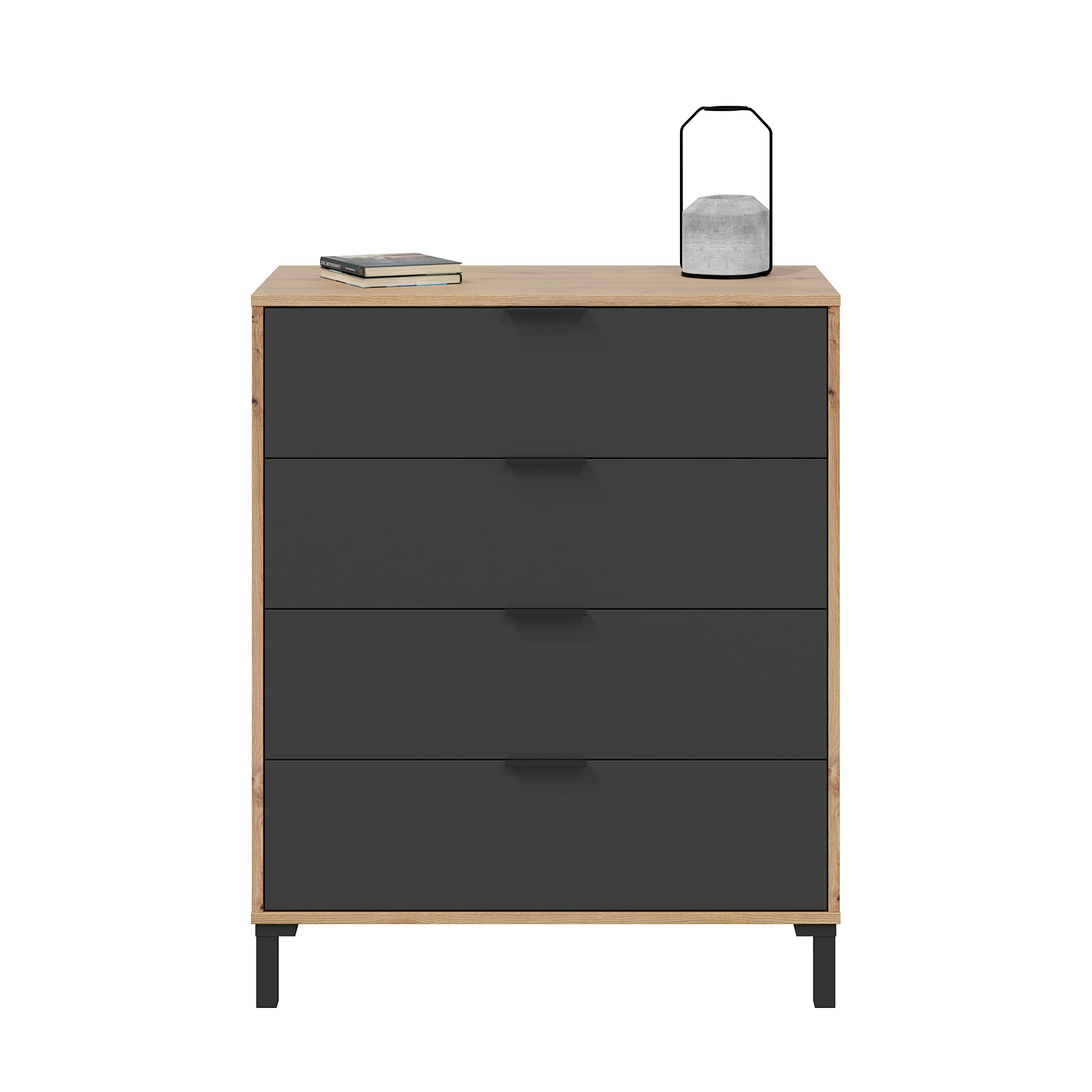 Cassettiera 77,5x93,5H cm Rovere e Grigio antracite con 4 cassetti - Rovere e grigio antracite
