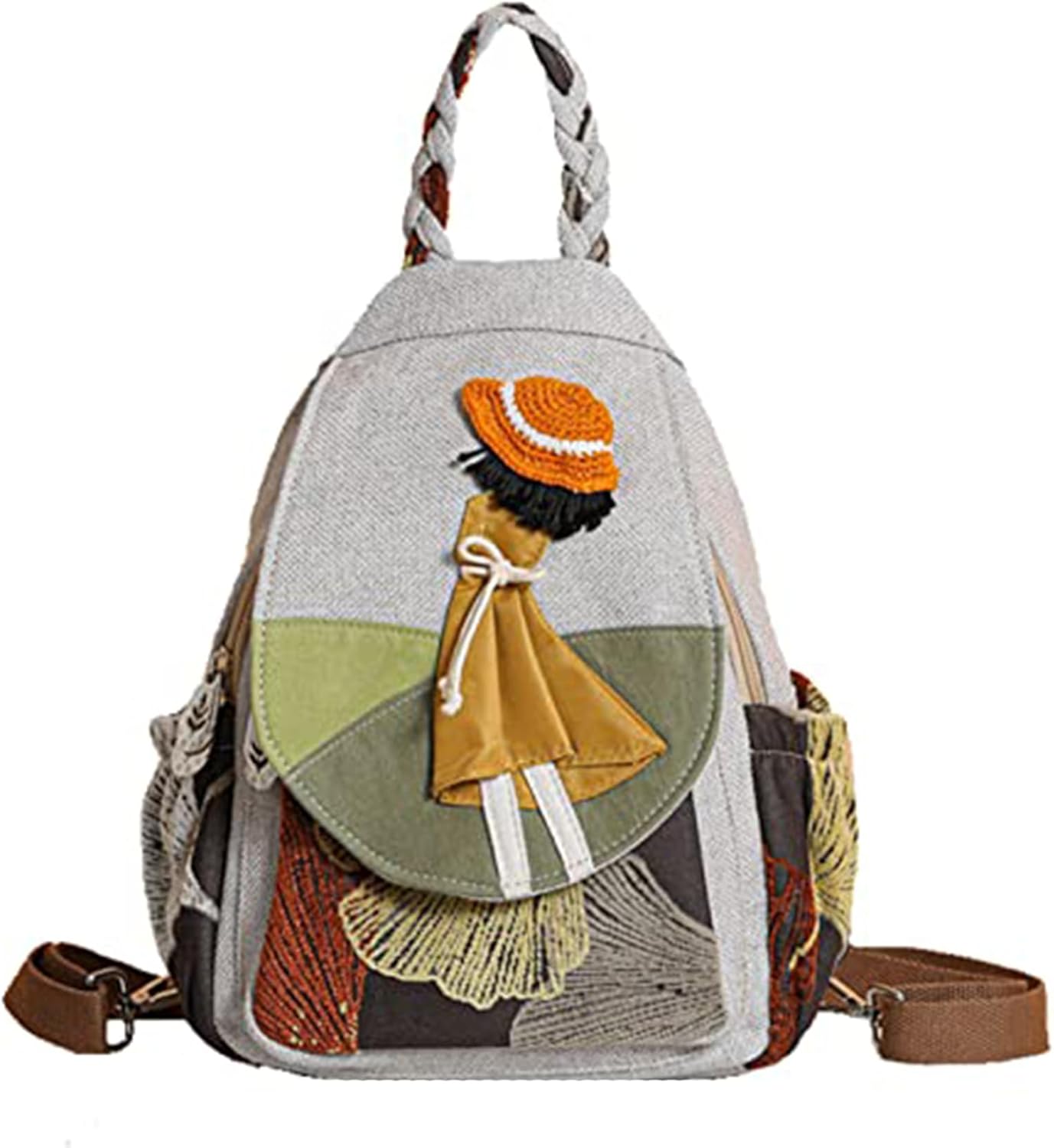 Personal Item Bag Backpack Boho Hippie Embroidered Woven Canvas with Woven Cotton Perfect Small Sling Bag