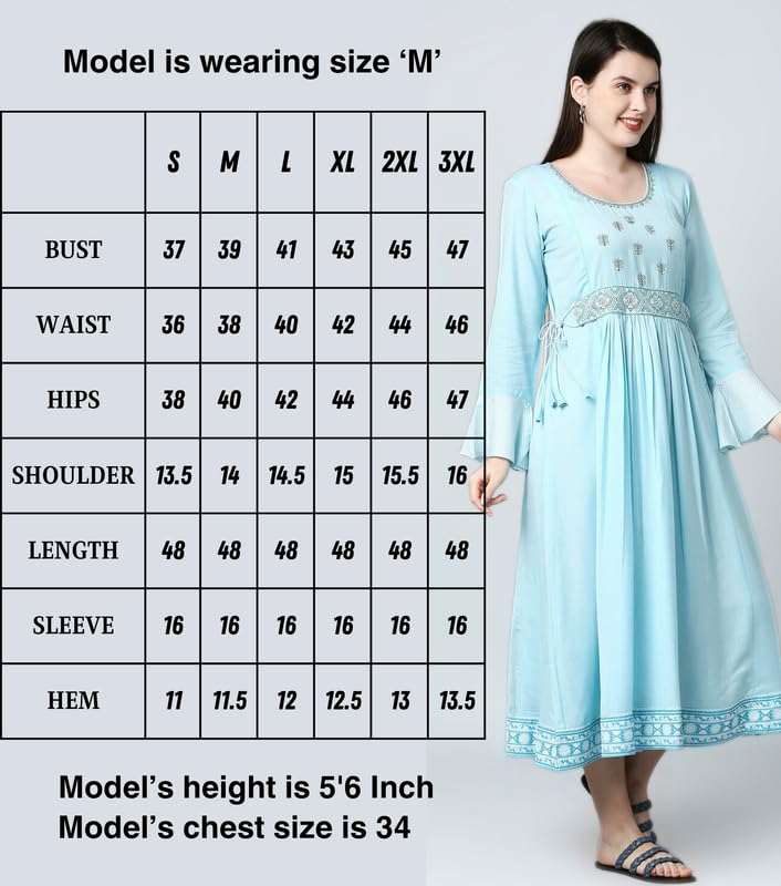 True Shape Maternity Dresses for Women Cotton | Stylish Feeding Anarkali Kurta with Dual Nursing Zippers in Viscose Rayon for Pre & Post Partum(TSEF-228-XL, Sky Blue) 4