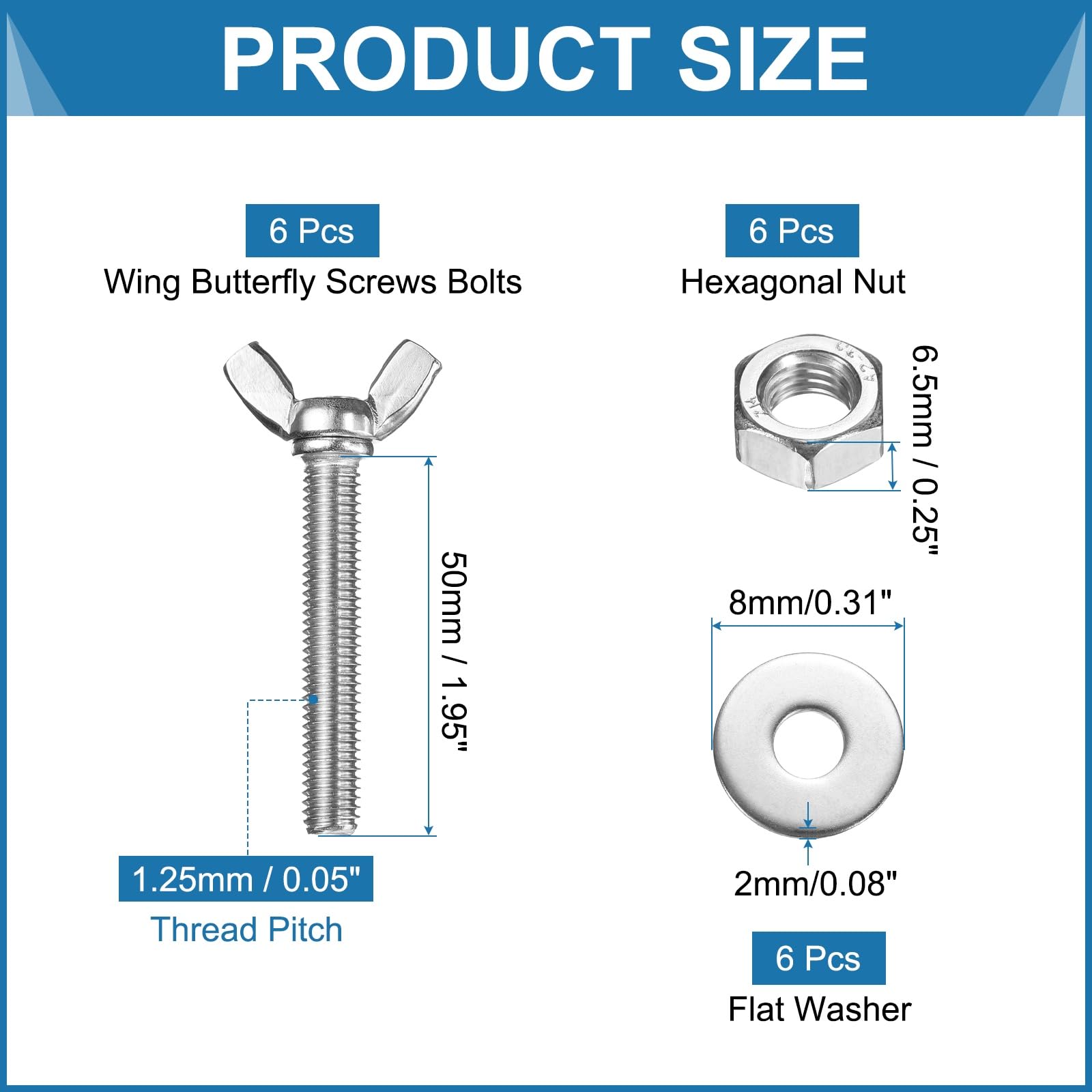 PATIKIL M8-1.25 x 50 mm Wing Butterfly Screw - Image 2