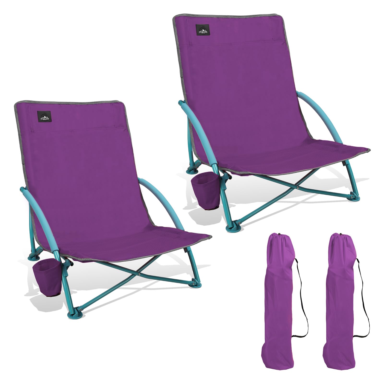 NORTHROAD Lot de 2 chaises de plage pliantes basses, portables et légères avec porte-gobelet et sac de transport pour camping, pelouse, pique-nique, festival, violet