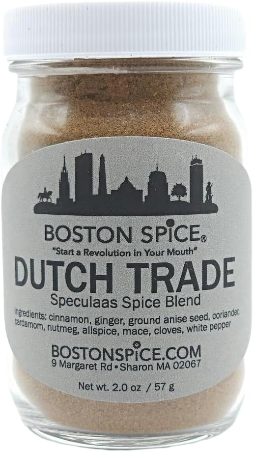 Boston Spice Dutch Trade Speculaas Speculoos Baking Seasoning Mix Blend for Cookies Cakes Pancakes Ice Cream Coffee Dessert Windmill Cookies in Glass Spice Jar (Approx. 1/2 Cup of Spice)
