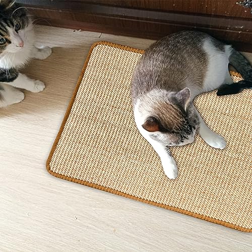 Frevoitna Kratzteppich Katze, Kratzmatte Katze Wand 60x40cm Sisal Teppich Katzen Natürliche Sisalmatte Rutschfest, Katzenkratzmatte zum Schleifen Krallen, Sisal Kratzteppich für Schützt Teppiche Sofas - 7