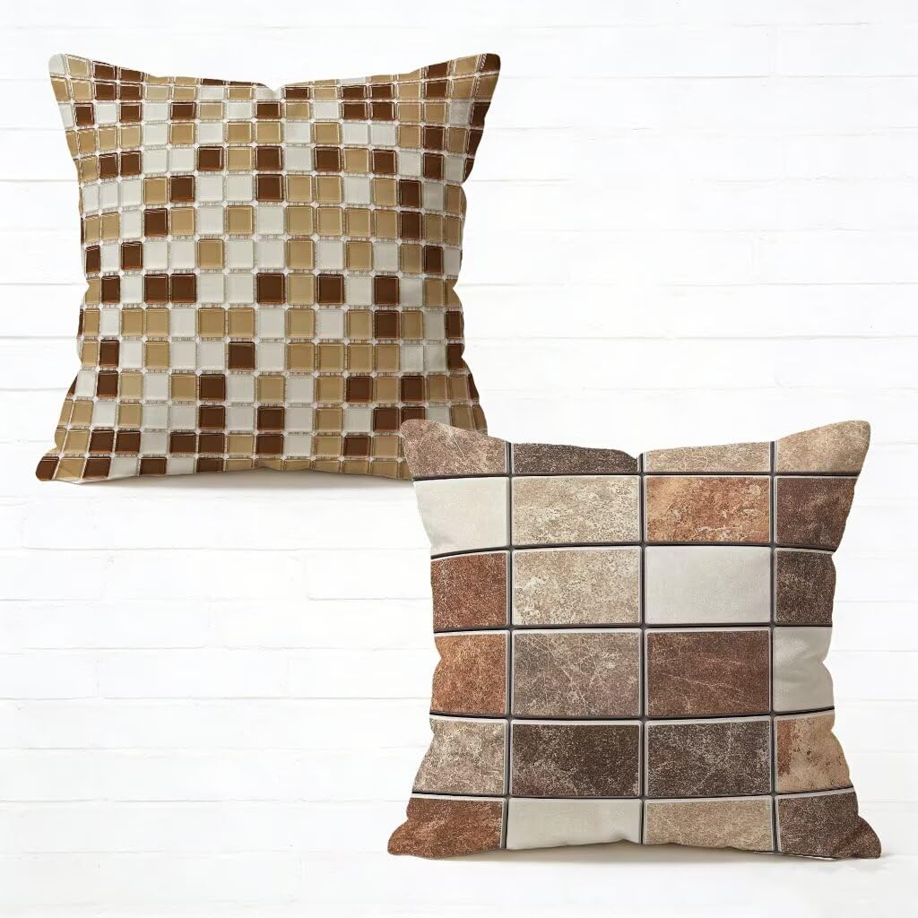 Coussin decoratif lin 55x55 cm brun lot de 2 housses de canape haut de gamme