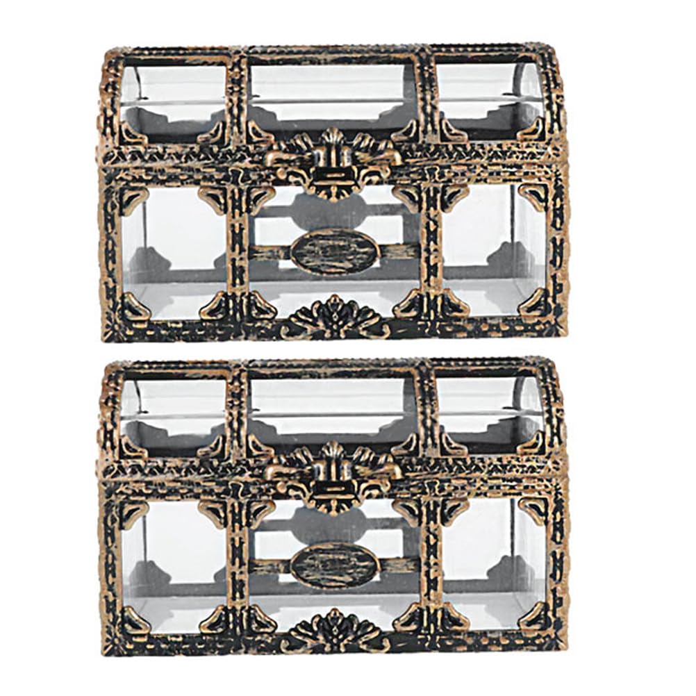 LUOZZY 2pcs Small Treasure Chest Transparent Pirate Treasure Box Plastic Crystal Jewelry Box Toy DIY Layout Props