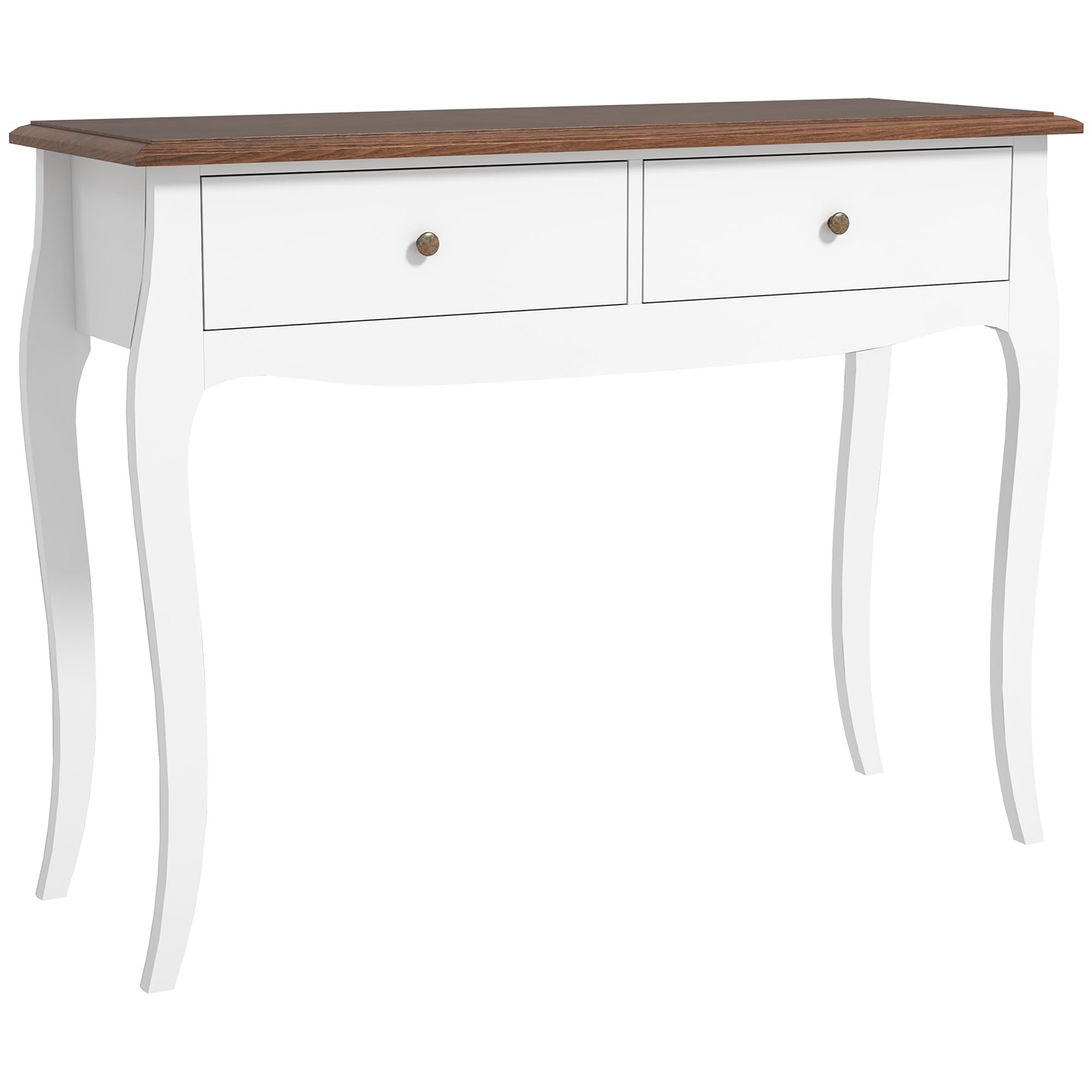 HOMCOM Mesa de Consola Mesa de Entrada con 2 Cajones Consola para Recibidor Estilo Francés para Pasillo Dormitorio Salón 100x35x76,5 cm Blanco y Marrón Oscuro