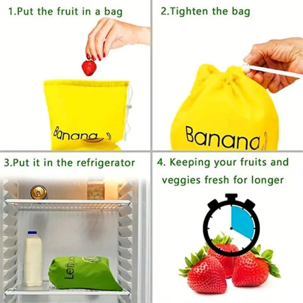 AL ARQAM Banana Storage Bag – Yellow 35×28 cm, Reusable & Washable Fruit Saver, Keeps Produce Fresh, Lightweight Kitchen Essential