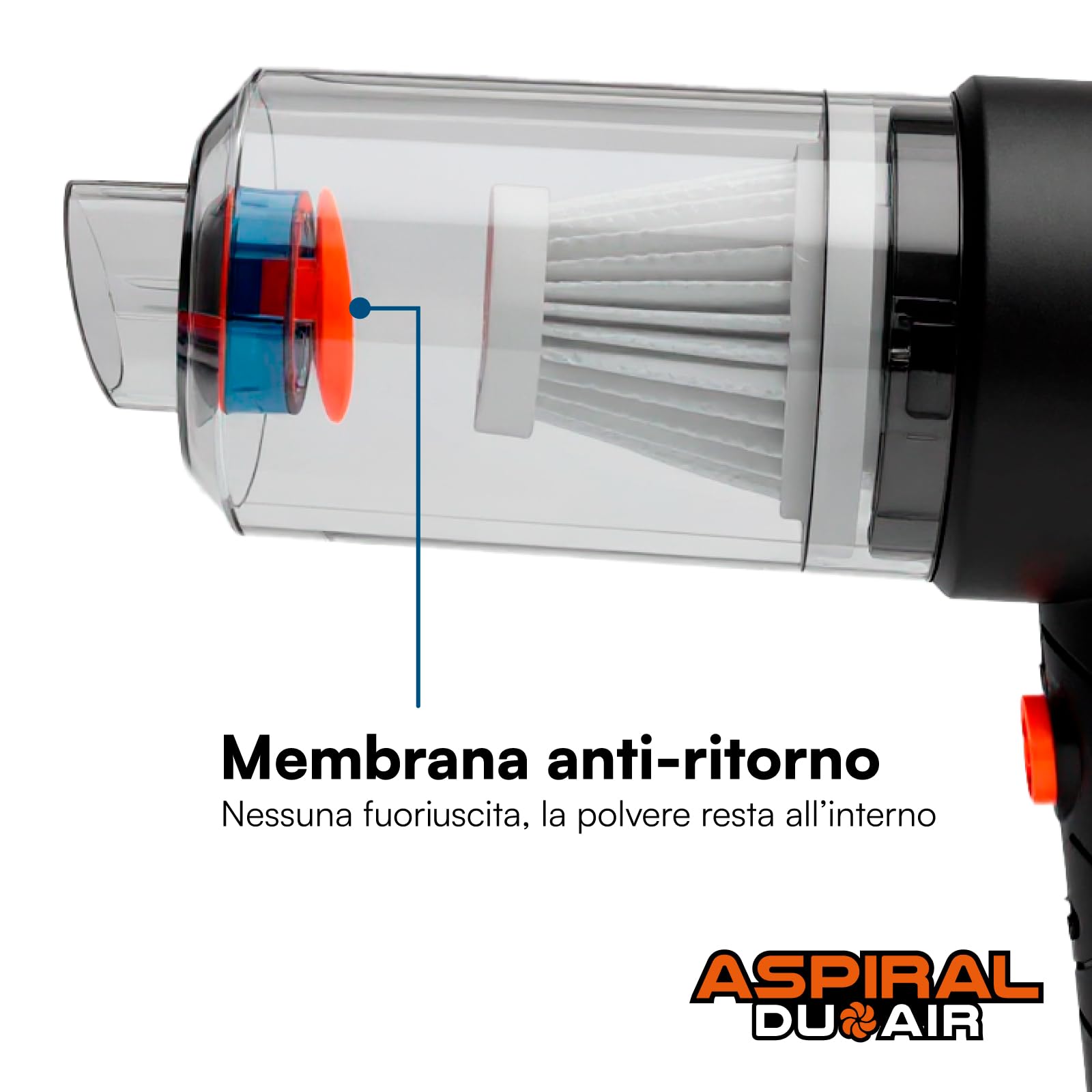 Aspirapolvere Aspirabriciole Senza Fili Auto Casa e Ufficio - Mini Aspiratore e Soffiatore Portatile 2in1 Aspiral DuoAir Ricarica Rapida USB e 4 Accessori Inclusi - Dimensioni 14x15,5x5,5cm