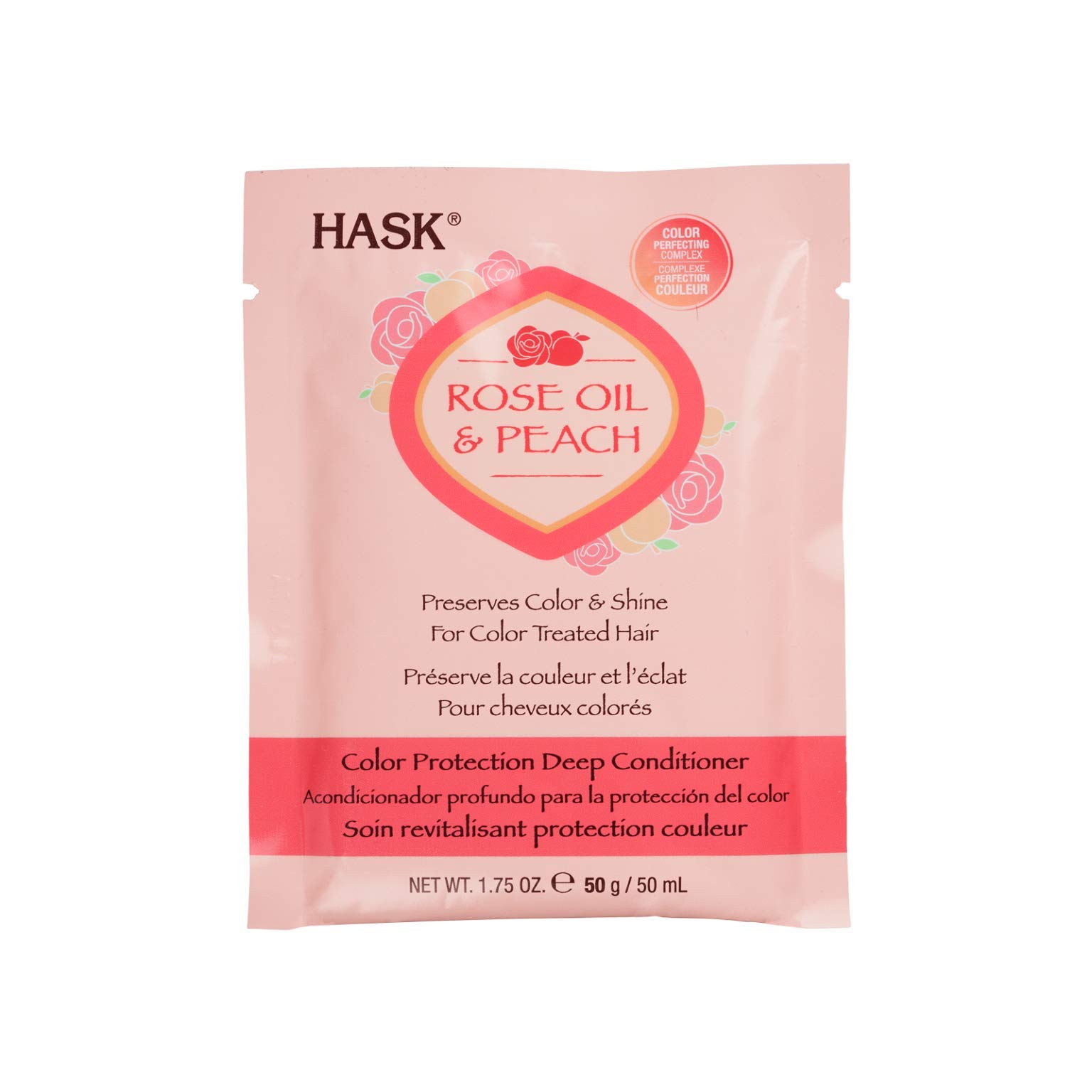 Hask Rose Oil + Peach Color Protection Deep Conditioner Treatments 50ml Free of Gluten, Sulfate, Paraben